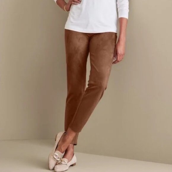 Soft Surroundings Faux Suede Leggings Pants XS Pull On High Rise Ankle Tan Brown - Picture 1 of 10